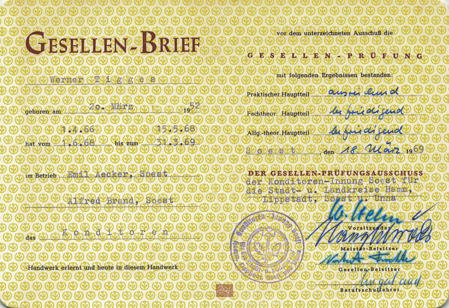 1969 - Frisch gebackener Konditorengeselle - Werner Tigges.